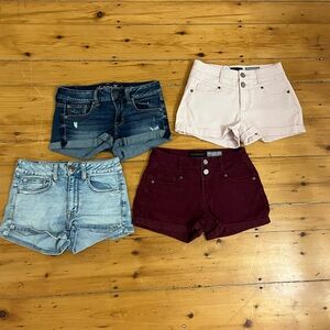 Size 2 Jean Lot - American Eagle & Aeropostale - Pink, Burgundy, and Blue